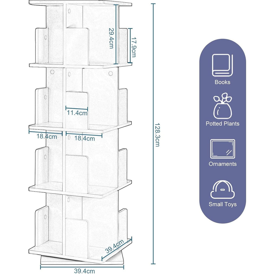 Bibliothèque Rotative 4 Niveaux En Mdf,Étagère De Sol Étagère De Bureau De Rangement 39X39X128Cm, 0040SHG | Designix - Amazon    - https://designix.fr/