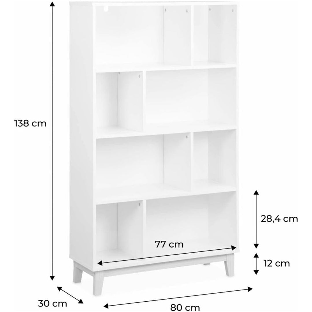 Alice'S Home - Bibliothèque Scandinave Blanche. Étagère Asymétrique - Floki - Pieds En Bois De Sapin. 4 Étagères. 8 Compartiments. 80X30X138Cm | Designix - Amazon    - https://designix.fr/