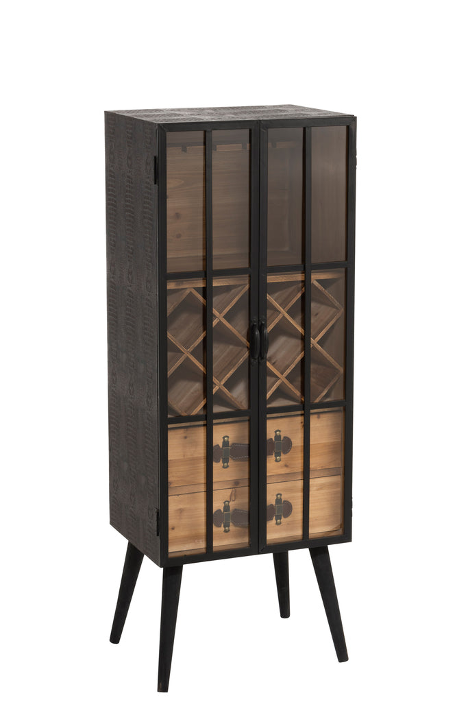 Armoire de bar 2 tiroirs bois/verre noir | Designix -     - https://designix.fr