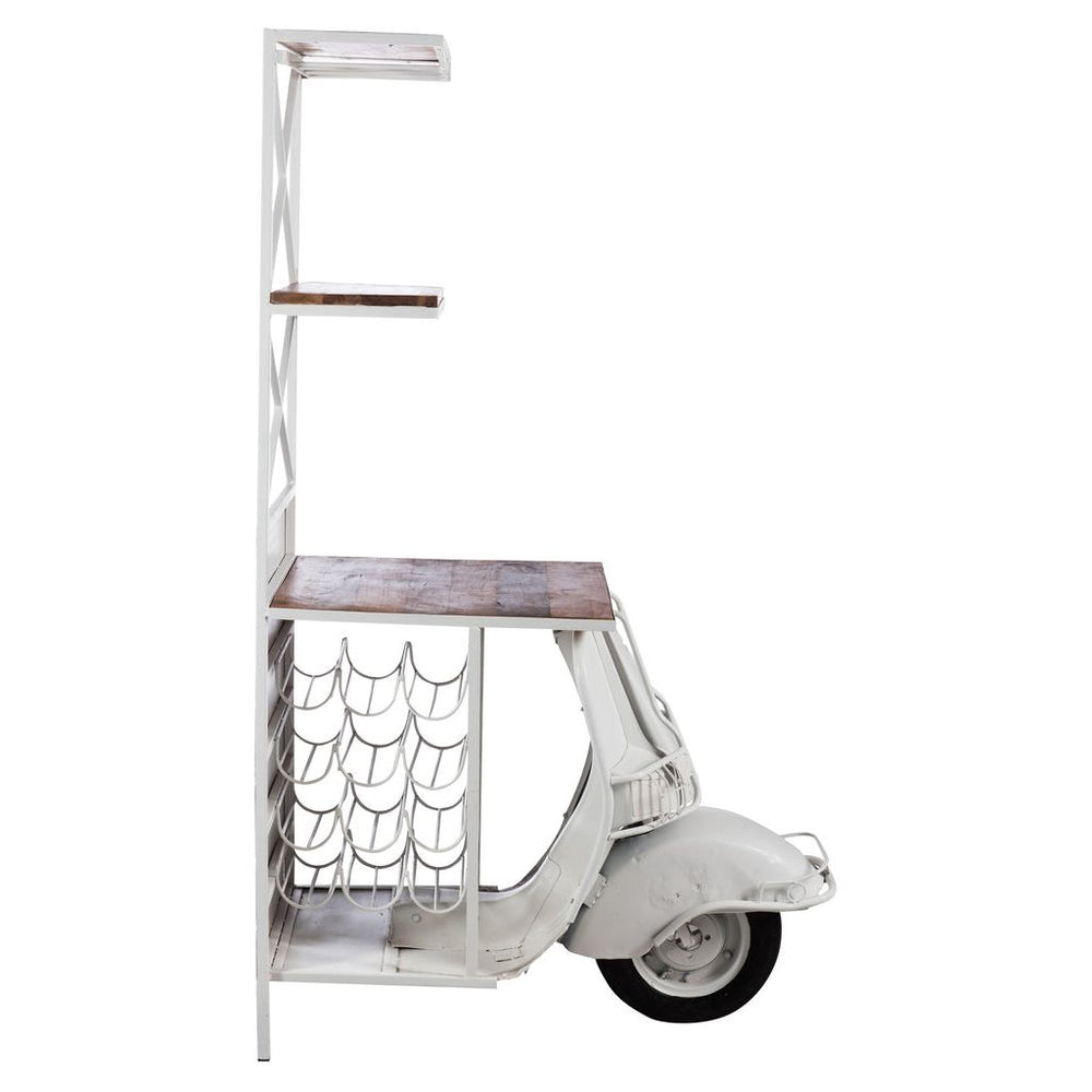 Bar Scooter 2 étagères 12 bouteilles Métal/Bois Blanc/Naturel | Designix -     - https://designix.fr