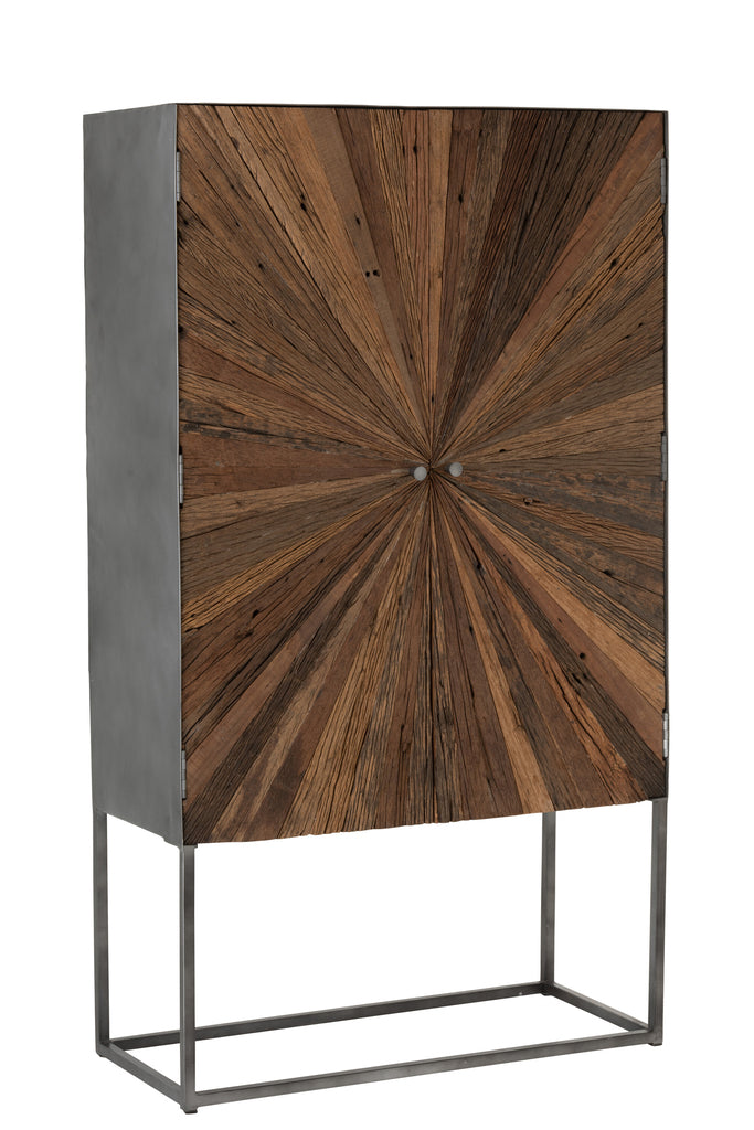 Armoire de bar Shanil 2 portes bois/fer naturel/gris | Designix -     - https://designix.fr