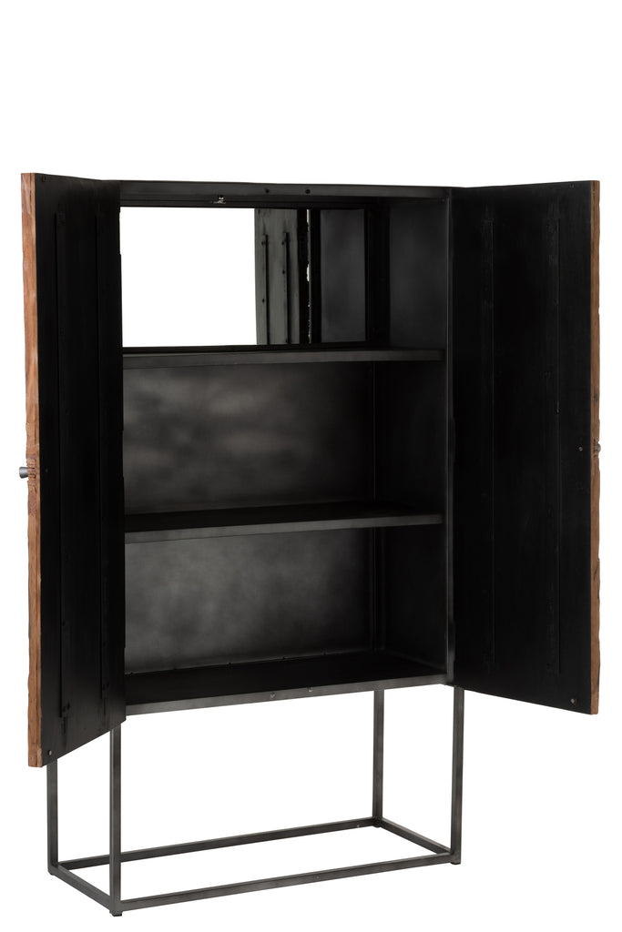 Armoire de bar Shanil 2 portes bois/fer naturel/gris | Designix -     - https://designix.fr