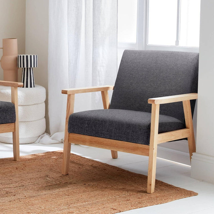 Alice'S Home - Fauteuil Scandinave En Bois Et Tissu Gris Foncé. Isak. L 64 X P 69.5 X H 73Cm | Designix -     - https://designix.fr/