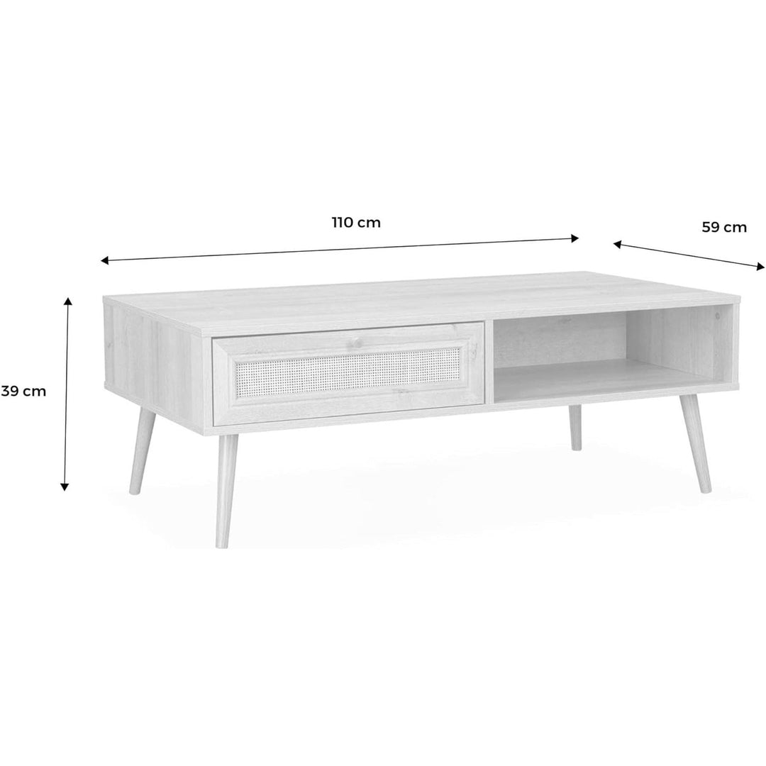 Alice'S Home - Table Basse En Cannage 110X59X39Cm - Bohème - Blanc. 1 Tiroir. 1 Espace De Rangement. Pieds Scandinaves | Designix - Amazon    - https://designix.fr/