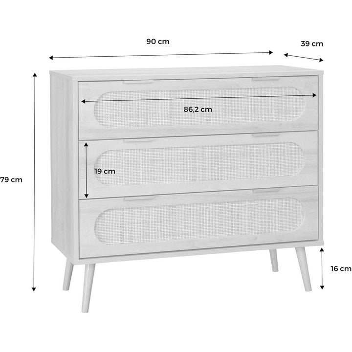 Alice'S Home - Commode. Eva. Décor Bois Et Cannage Arrondi. 3 Tiroirs L 90 X L 39 X H 79Cm | Designix - Amazon    - https://designix.fr/