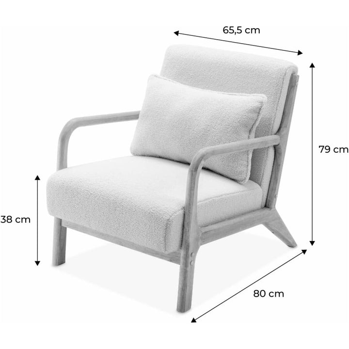 Alice'S Home - Fauteuil À Bouclettes Blanches. Bois Et Tissu. 1 Place Droit Fixe. Pieds Compas Scandinave. Structure En Bois Solide. Assise Confortable | Designix -     - https://designix.fr/