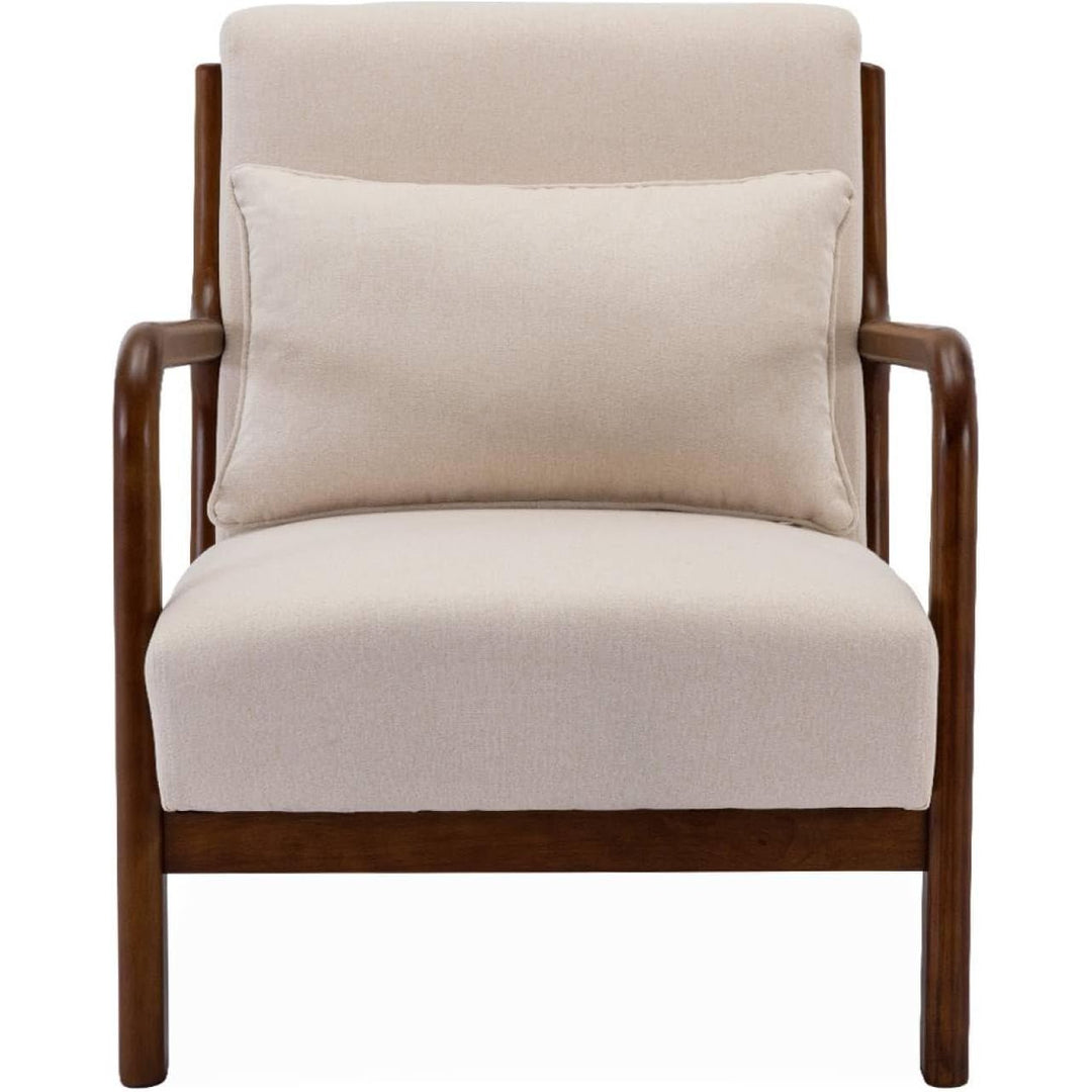 Alice'S Home - Fauteuil Tissu Beige Pieds Bois D'Hévéa Teinté Noyer. 1 Place Droit Fixe. Pieds Compas Scandinave. Structure En Bois Solide | Designix -     - https://designix.fr/