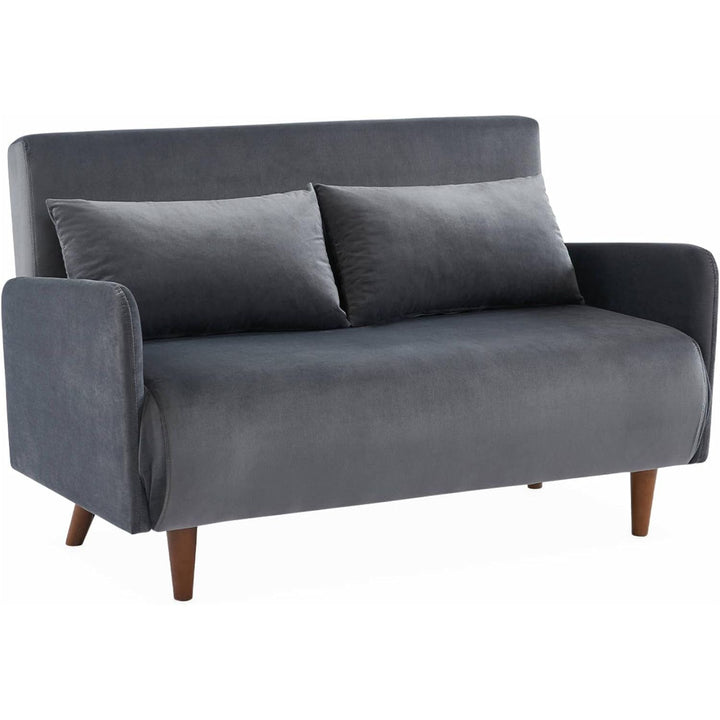 Alice'S Home - Canapé Convertible En Velours - Panam - 2 Places Scandinave. Pieds Bois Foncé. Gris Foncé. Banquette. Dossier Inclinable | Designix -     - https://designix.fr/