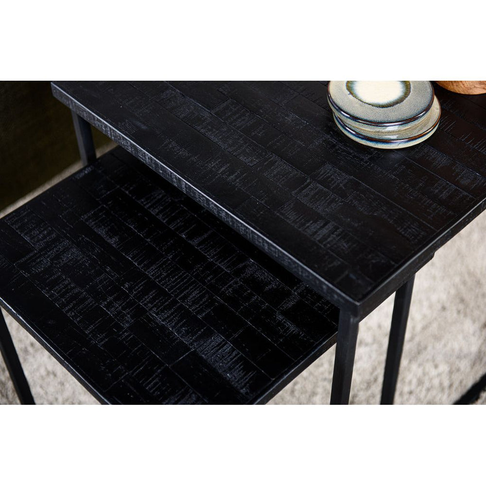 Ensemble de 2 tables d'appoint, Teck vieilli, B340 noir | Designix -     - https://designix.fr/