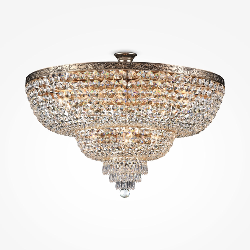 Version argentée du lustre de plafond, vue de face sur fond blanc