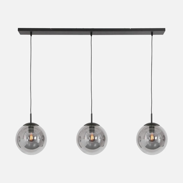 Suspension boule noire 3 globes en verre fumé, salon & salle à manger | Bollique 3122ZW