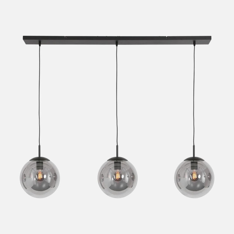 Suspension boule noire 3 globes en verre fumé, salon & salle à manger | Bollique 3122ZW