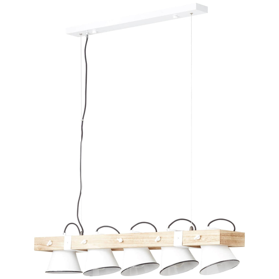 Suspension Plow 5 lumières blanche et bois clair