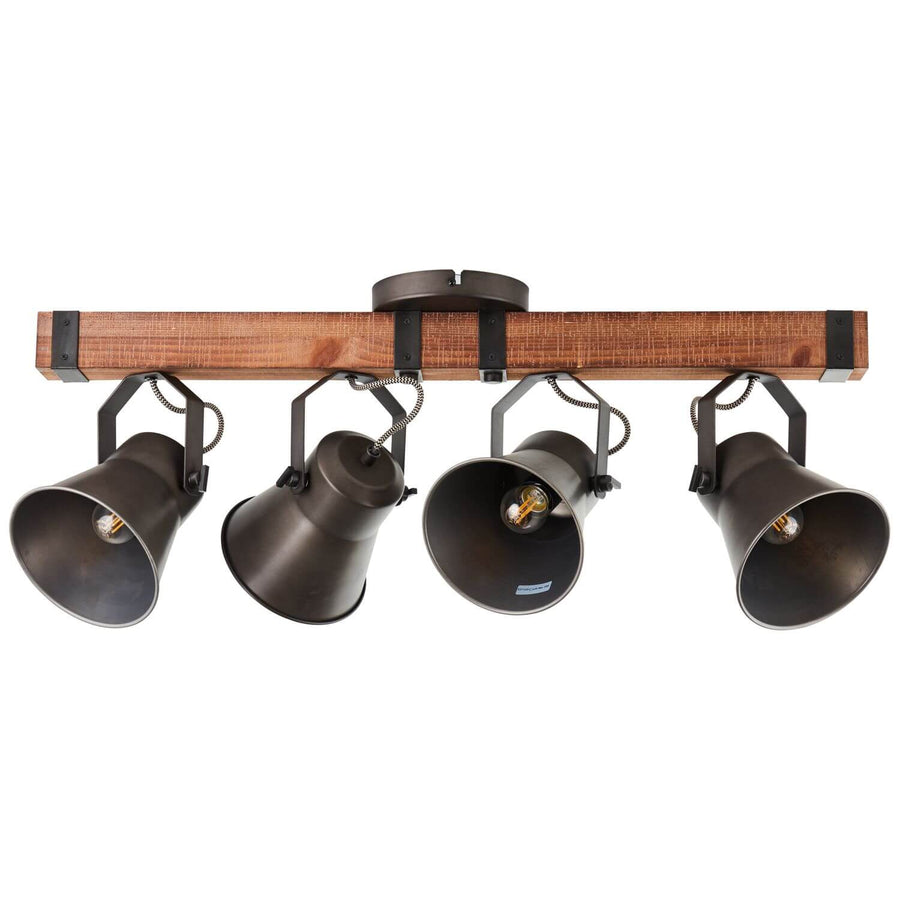 Vue de face du luminaire avec ampoules visibles et détails des fixations