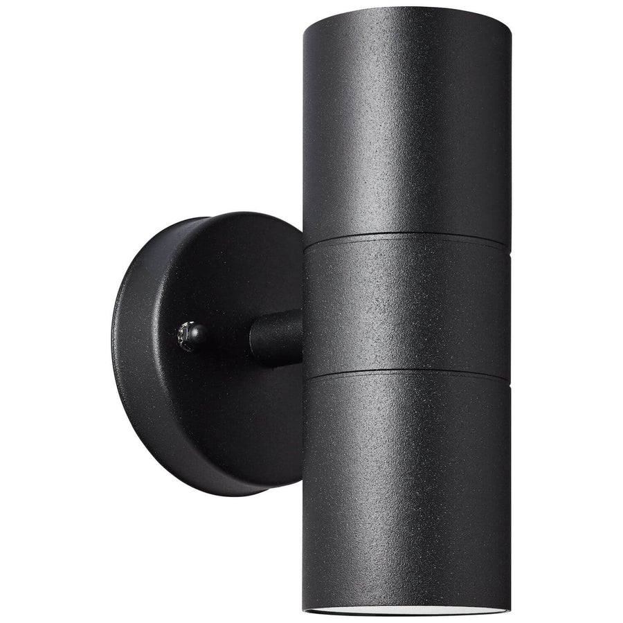 Vue d'ensemble sur fond blanc de l'applique murale noire cylindrique.