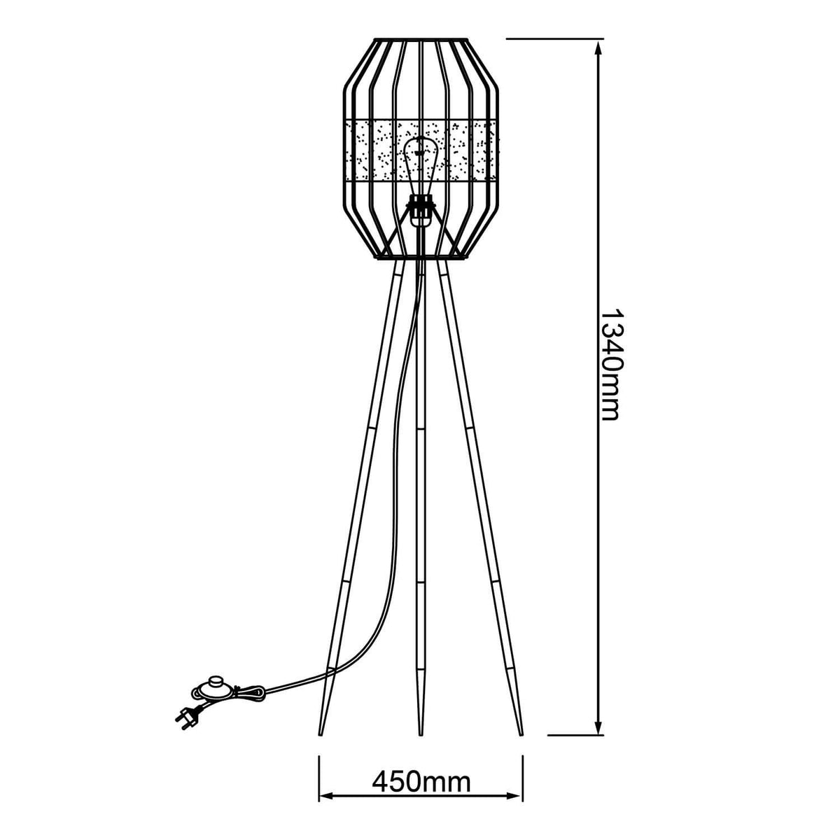 Lampadaire Slope noir et bois, tissu, H 134 cm