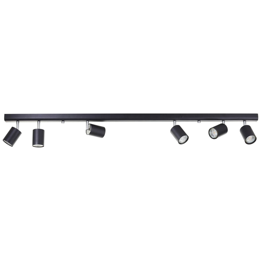 Luminaire plafond noir, six cylindres réglables éclairant vers le sol
