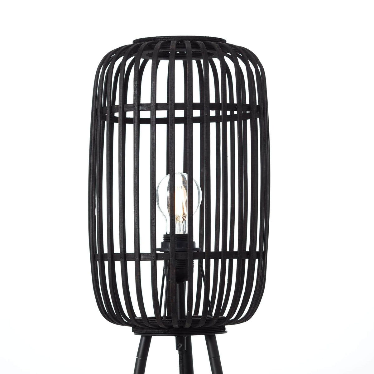 Lampadaire Woodrow bois foncé et noir, bambou