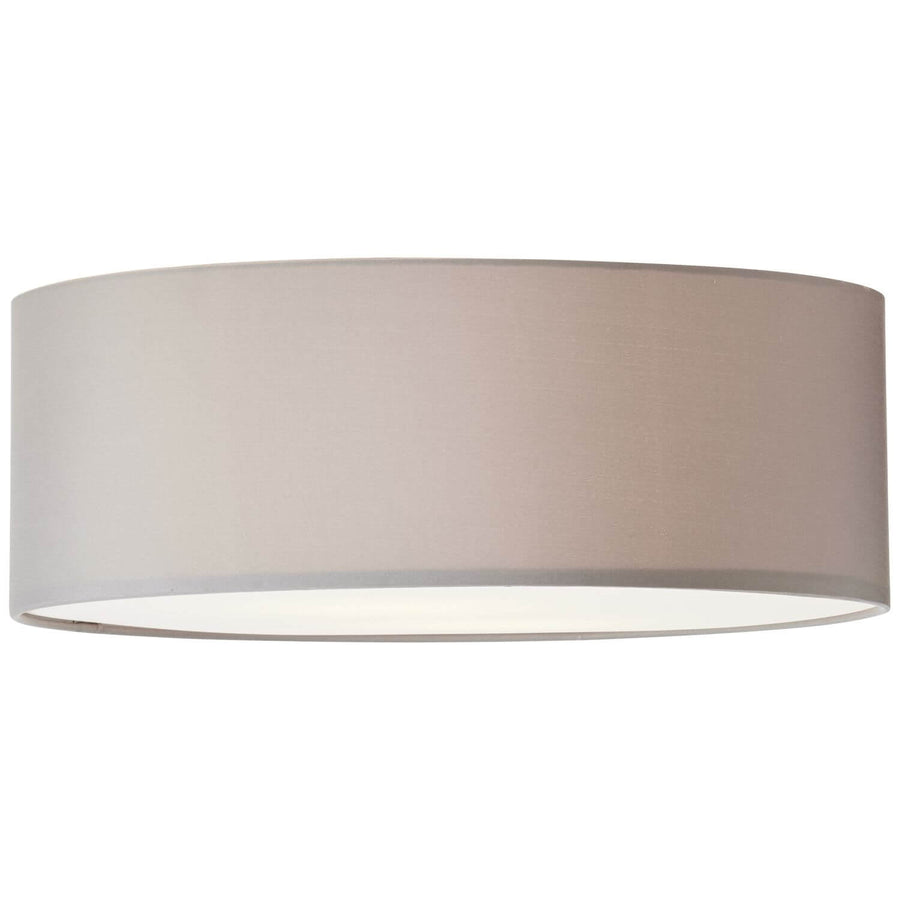 Plafonnier cylindrique en tissu gris clair, vue de face sur fond blanc
