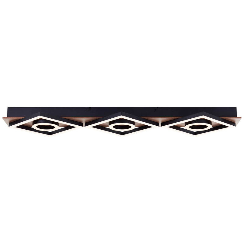 Plafonnier Maureen bois foncé et noir mat, L 88 cm