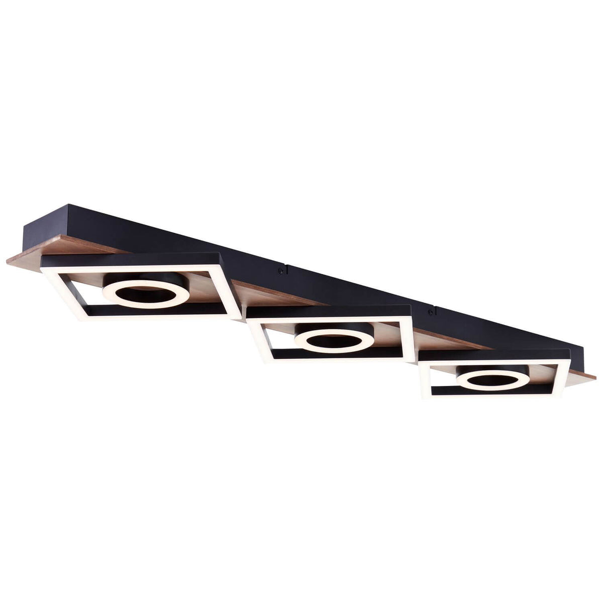 Plafonnier Maureen bois foncé et noir mat, L 88 cm