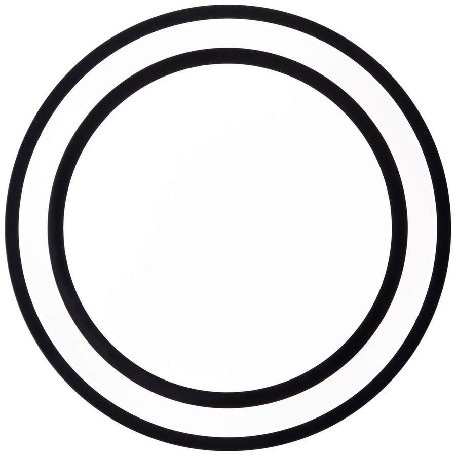Vue de face du plafonnier montrant deux cercles noirs concentriques sur fond blanc.