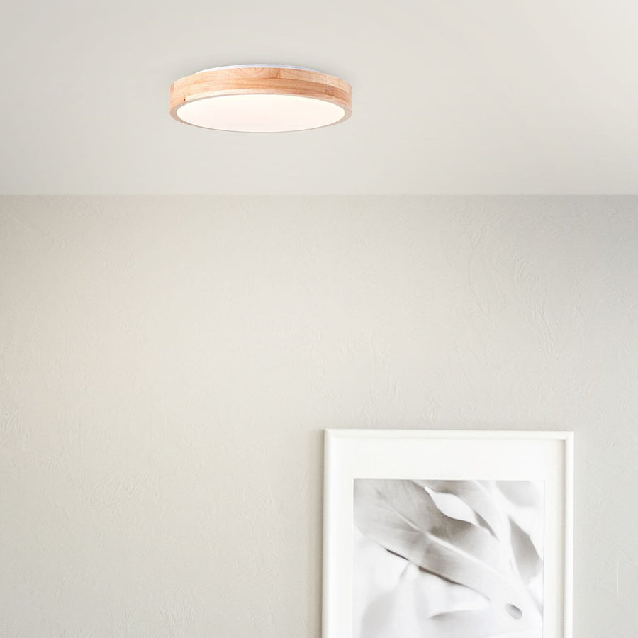 Plafonnier Slimline bois clair et blanc, Ø 34,5 cm