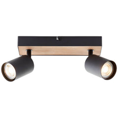 Plafonnier Jello Wood 2 lumières noir et bois