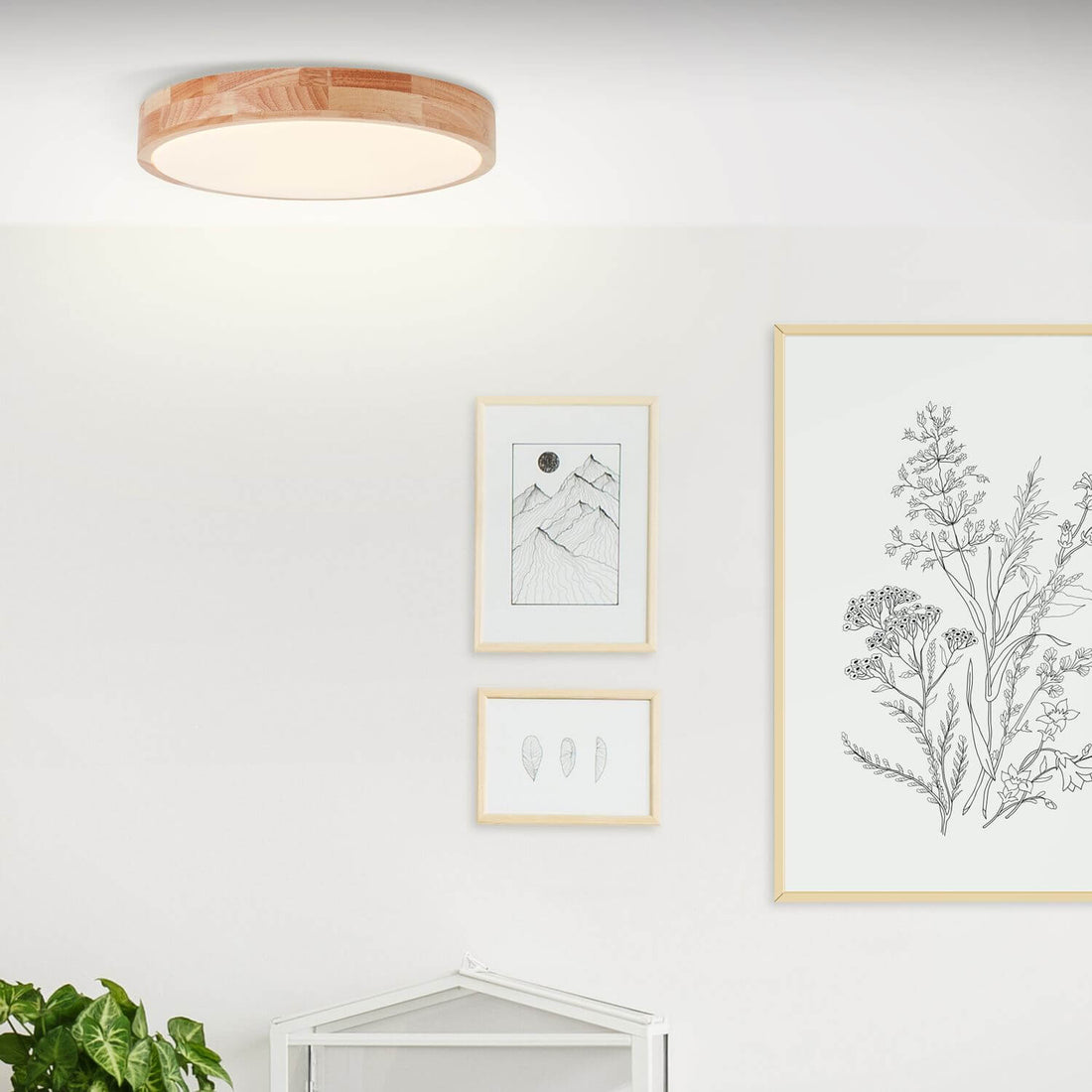 Plafonnier Slimline bois clair et blanc, Ø 39 cm