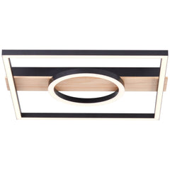 Plafonnier Maureen noir et bois, L 42 cm