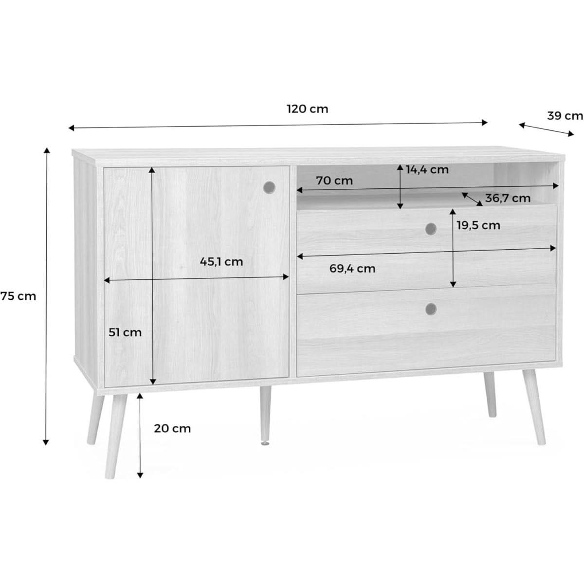 Buffet Scandinave Bois 4 Espaces | Brio - Designix Buffet