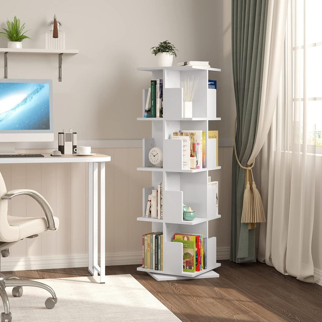 Bibliothèque Rotative 4 Niveaux En Mdf,Étagère De Sol Étagère De Bureau De Rangement 39X39X128Cm, 0040SHG | Designix - Amazon    - https://designix.fr/