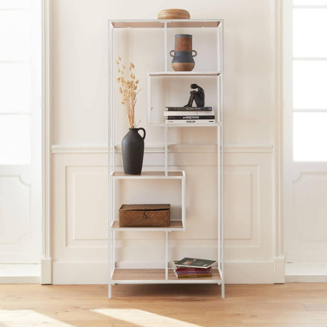 Alice'S Home - Etagère En Métal Blanc Et Décor Bois - Loft - Bibliothèque 6 Niveaux. L 77 X L 33 X H 185Cm | Designix - Amazon    - https://designix.fr/