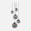 Suspension boules verre fumé noir 5 globes, vide & grande hauteur Ø60 | Bollia