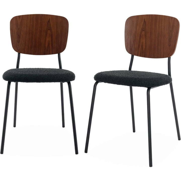 Alice'S Home - Lot De 2 Chaises Assise Bouclette Texturée Noire. Dossier Bois De Peuplier Courbé. Pieds En Métal Noir Mat | Designix - Amazon    - https://designix.fr/