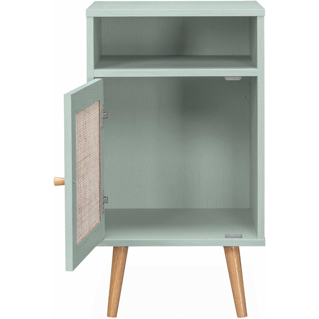 Alice'S Home - Table De Chevet En Cannage - Bohème - 40X39X65.8Cm Coloris Vert Céladon - 2 Niveaux - 1 Porte - 1 Espace De Rangement - Pieds Scandinaves | Designix - Amazon    - https://designix.fr/