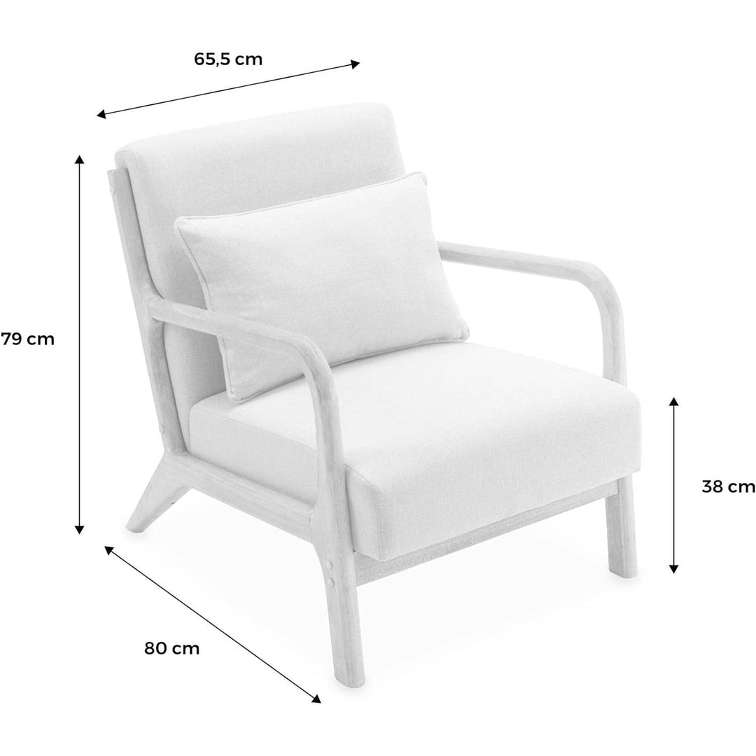 Alice'S Home - Fauteuil Tissu Beige Pieds Bois D'Hévéa Teinté Noyer. 1 Place Droit Fixe. Pieds Compas Scandinave. Structure En Bois Solide | Designix -     - https://designix.fr/