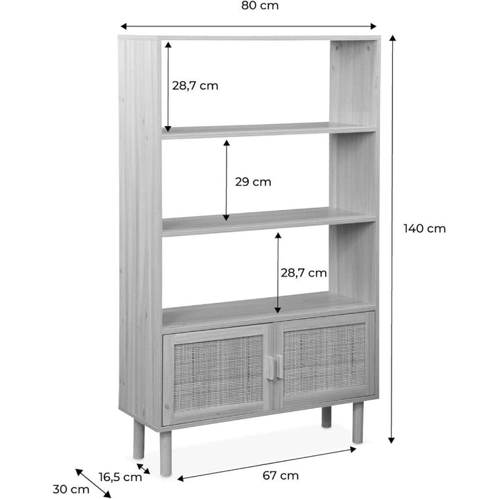 Alice'S Home - Étagère Bibliothèque Décor Bois Et Cannage - Camargue - 3 Niveaux. 2 Portes | Designix - Amazon    - https://designix.fr/