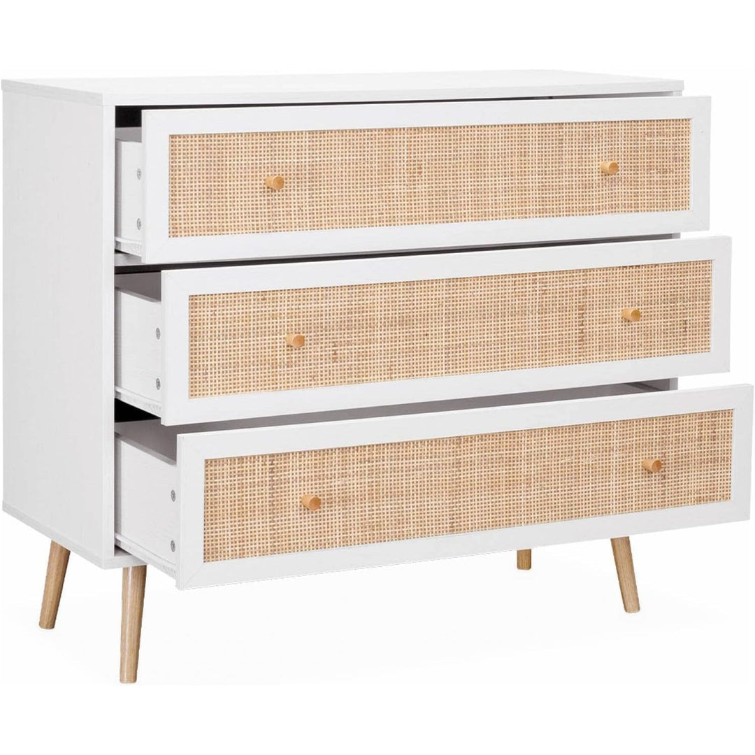 Alice'S Home - Commode En Décor Bois Blanc Et Cannage 90X39X79Cm - Bohème - 3 Tiroirs | Designix - Amazon    - https://designix.fr/