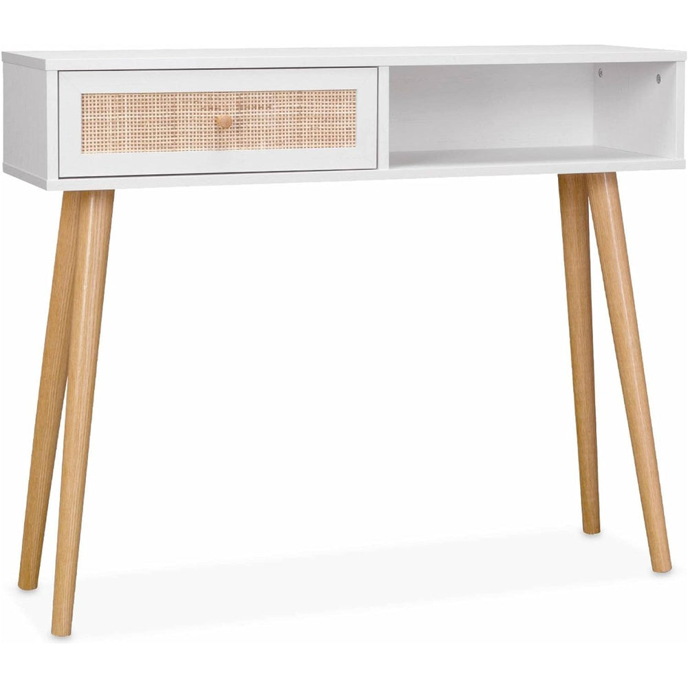 Alice'S Home - Console En Cannage 100X29X81Cm - Bohème - Blanc. 1 Tiroir.1 Espace De Rangement. Pieds Scandinaves Décor Bois. 1 Poignée | Designix - Amazon    - https://designix.fr/