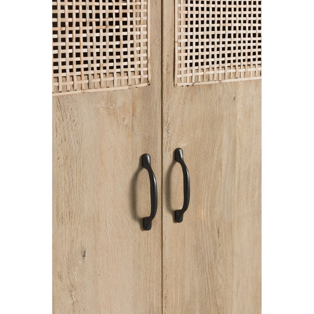 Armoire 3 portes + 4 tiroirs en bois de manguier tressé en rotin naturel | Designix -     - https://designix.fr