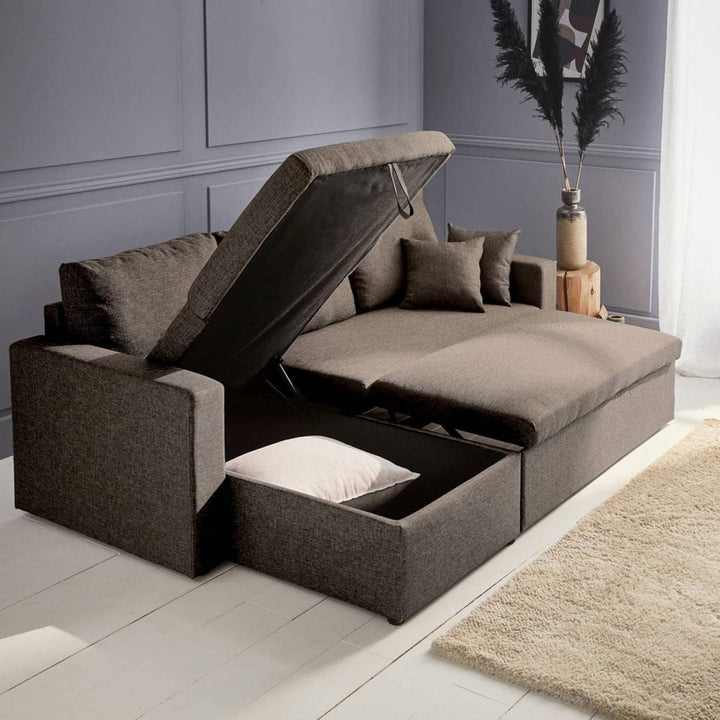 Canapé Angle Tissu Convertible Marron | Sophistication - Designix Canapés Marron