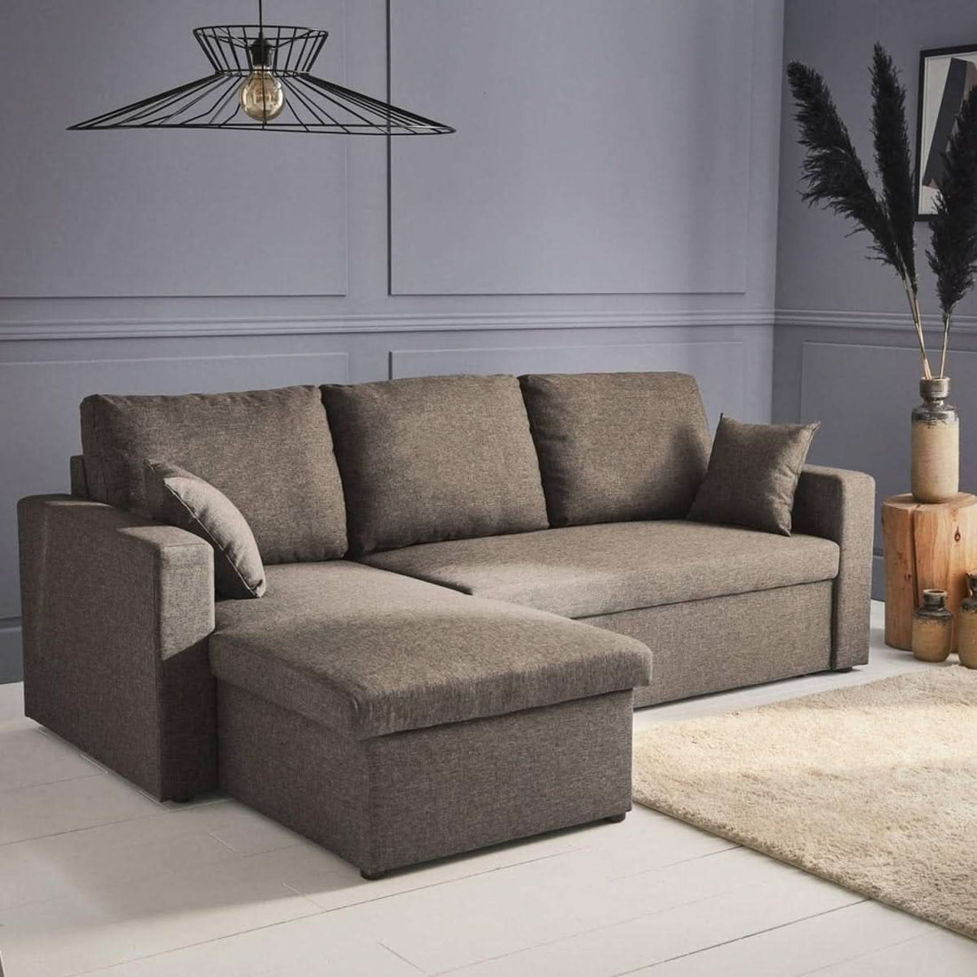 Canapé Angle Tissu Convertible Marron | Sophistication