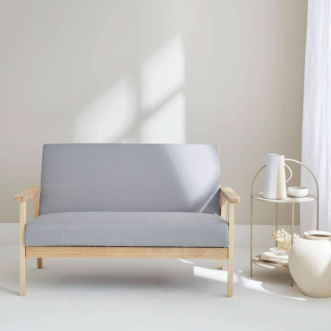 Canapé Banquette Gris Clair Bois et Tissu | Nordic