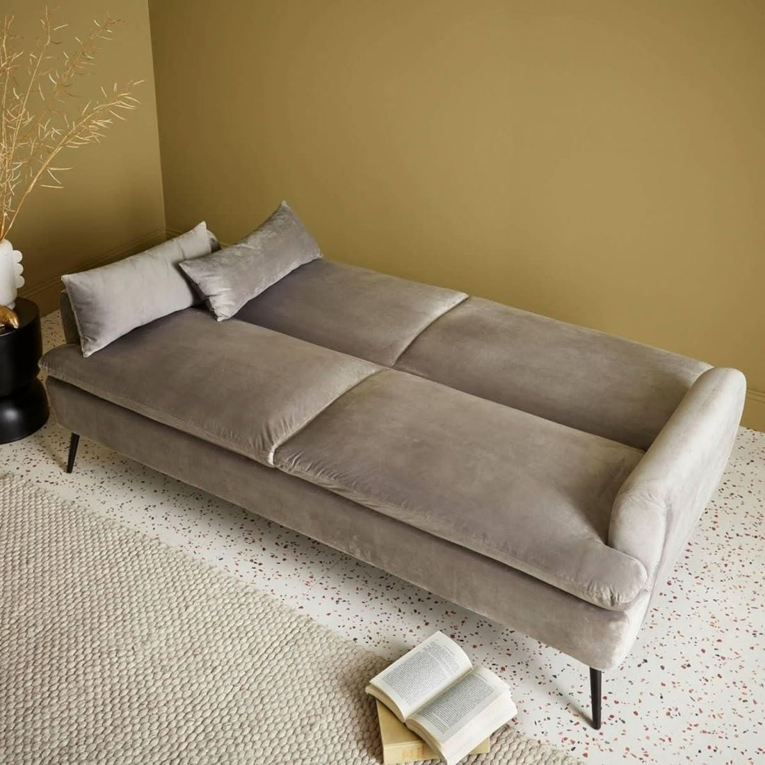 Canapé Convertible Velours Gris | Breeze