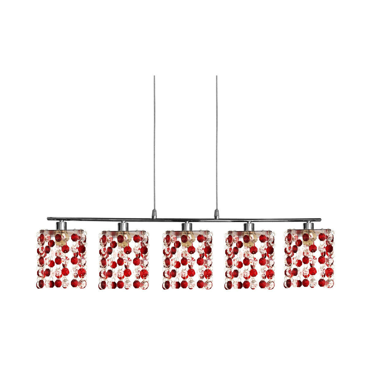 Suspension Classic 5 lumières chromée et rouge, cristal