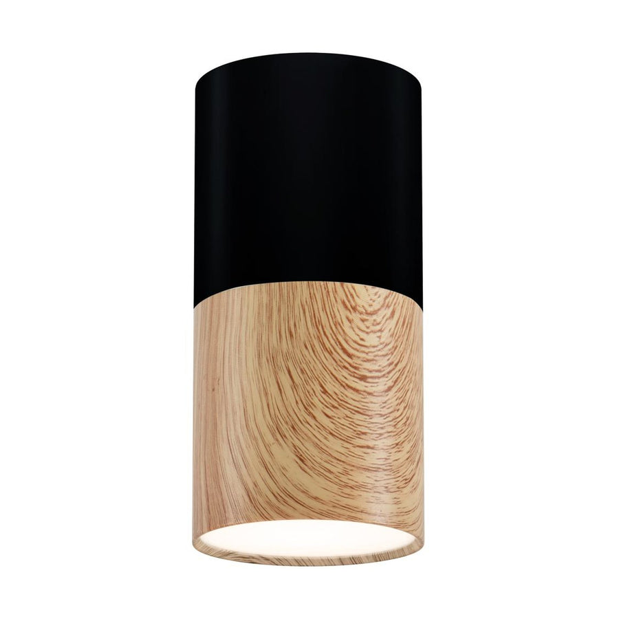 Spot plafond Tube noir et bois