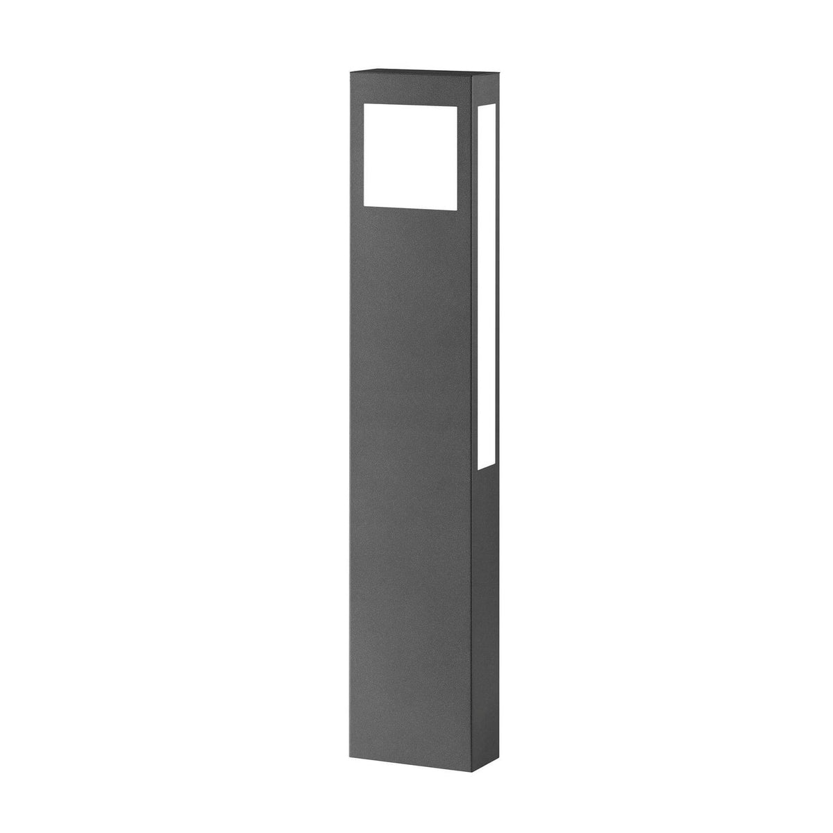Luminaire extérieur anthracite en forme de colonne rectangulaire avec ouverture carrée.