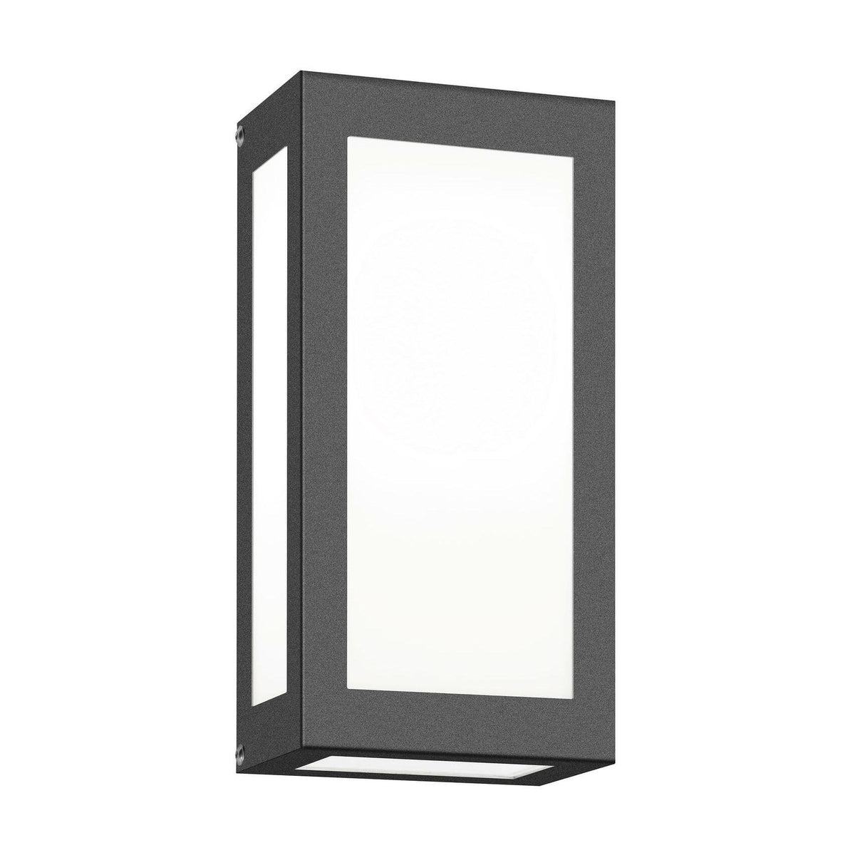 Vue de trois quarts du luminaire mural anthracite, face avant et côté visibles