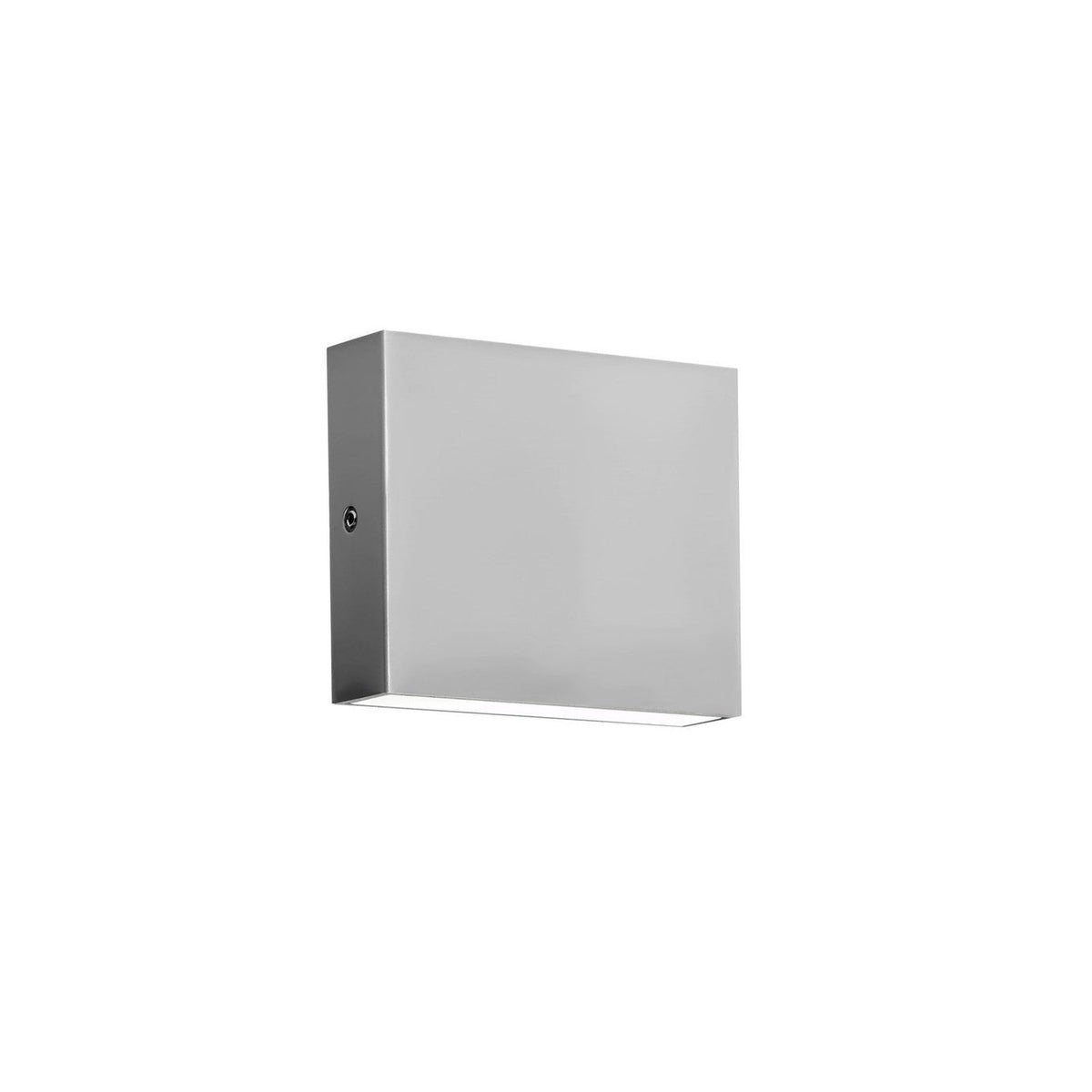 Vue de face d'une applique murale rectangulaire en inox brossé.